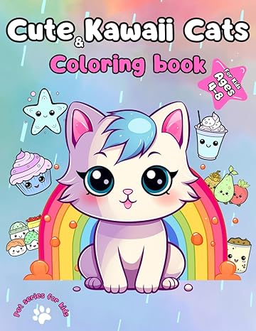 Cute Kawaii Cats Coloring Book For Kids Ages 4-8: kawaii cats coloring book for children (Pet Series For Kids)