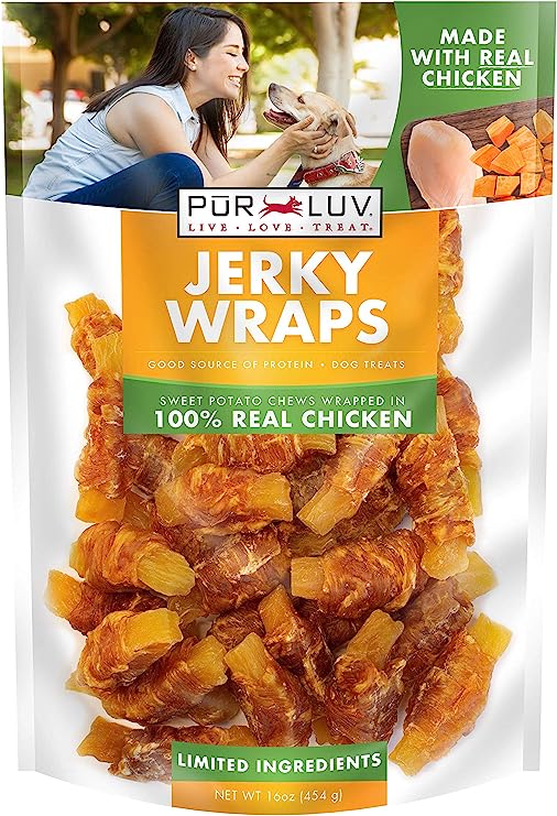 Dog Treats, Chicken & Sweet Potato Jerky Wraps, Made with Real Chicken, 16 Ounces, Rawhide Free, Healthy, Easily Digestible, Long Lasting, High Protein Dog Treat, Satisfies Dog's Urge to Chew