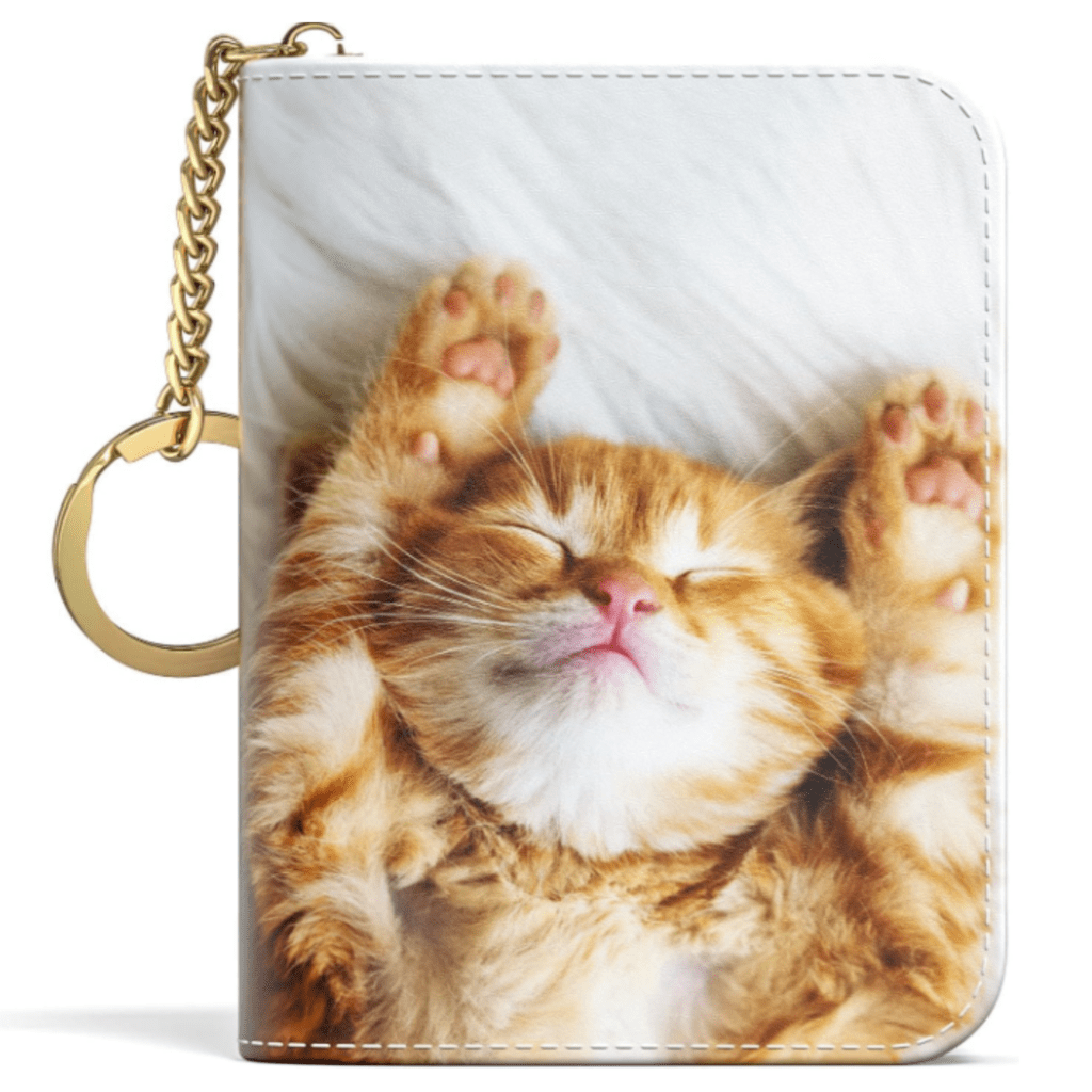 Credit Card Holder for Women, Small RFID Card Wallet Slim Leather Card Organizer Case with Zipper & Keychain(Cute Cat)