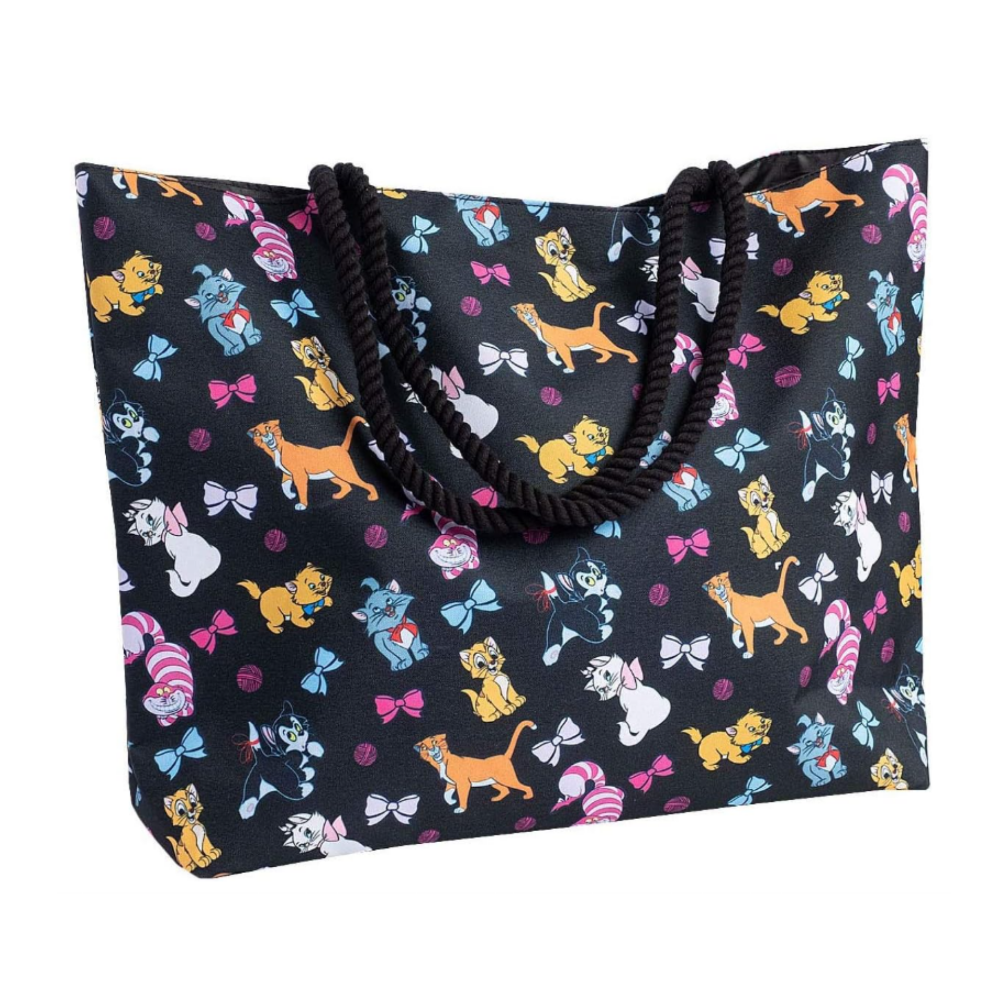 Disney Cats Canvas Tote for Cat Lovers, Figaro Cheshire Marie Berlioz Toulouse Print, Large Water-Resistant Purse, Theme Park Outfit Accessory, Everyday Carry-All, Work & Gym Bag