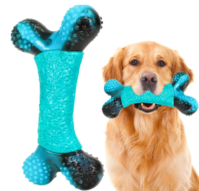 Aggressive Chewers & Long Lasting：This dog toys is big and heavy, especially suitable for medium and large dogs, at the same time it is hard and bite-resistant enough to keep dogs chewing for at least several months. Don't worry about the dog toys being easily broken and replaced frequently.
Irresistible Real Bacon Flavor - Smell the bacon? 100% Real bacon flavored dog toys for aggressive chewers will tempt your dog to drool and satisfy the dog's natural urge to chew. Gift your dog these delicious indestructible big dog toys
Keep Health & Stay Active：Chewing and playing can help them relieve anxiety and release extra energy. Use appropriate toys to cultivate a good chewing habit for dogs, which can greatly reduce problems of oral hygiene and keep their body stay healthy.
Made of Durable Food Grade Nylon: This indestructible dog toy is made of food-grade nylon. Nylon materail is especially suitable for aggressive chewers. Nylon dog toys are the best replacement for bones and satisfy your dog's natural urge to chew.
Best Dog Gifts & Guarantee: The tough dog toys for aggressive chewers is perfect for aggressive chewers to enjoy long lasting entertainment, best tough chew toys for dogs as festival gift for your fur friends and dog owners. If there is any quality problem with the product, please contact us and we will be happy to replace or refund you.