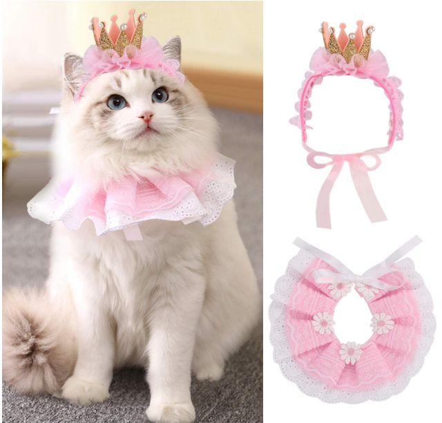 Legendog Bandana, Princess Costumes Cute Lace Crown Accessories for Cats Small Dogs, Pink Outfit for Birthday Party