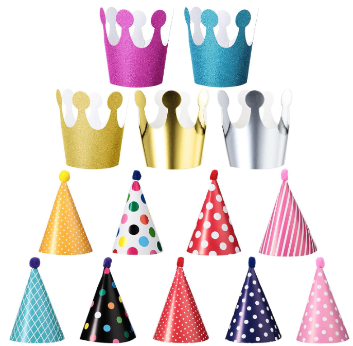 14 Pieces Pet Hat Collection - Colorful Cone Paper Hats with Patterns for Cats and Dogs Party Supplies