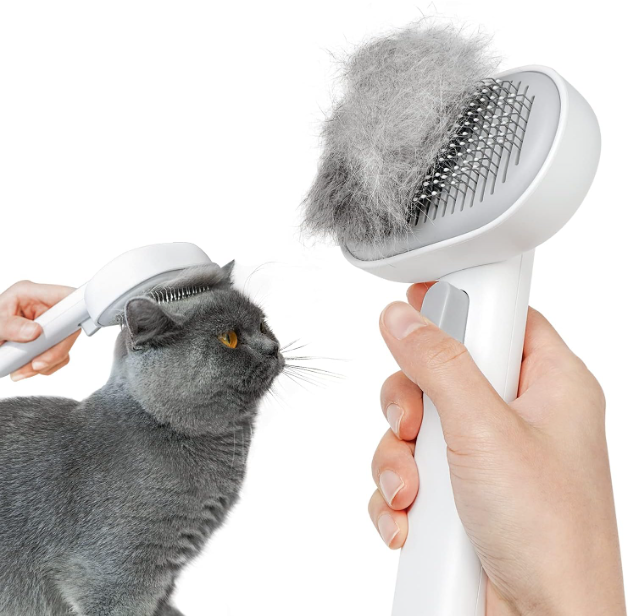 aumuca Cat Brush for Shedding, Cat Brushes for Indoor Cats, Cat Brush for Long or Short Haired Cats, Cat Hair Brush Cat Grooming Deshedding Brush for Dog Kitten Rabbit Massage Removes Loose Fur, White