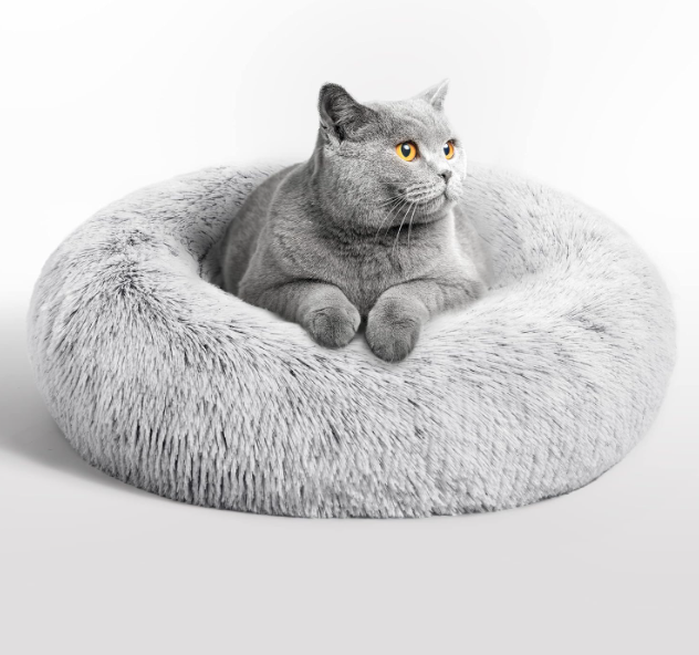 Love's cabin 20in Cat Beds for Indoor Cats - Cat Bed with Machine Washable, Waterproof Bottom - Grey Fluffy Dog and Cat Calming Cushion Bed for Joint-Relief and Sleep Improvement