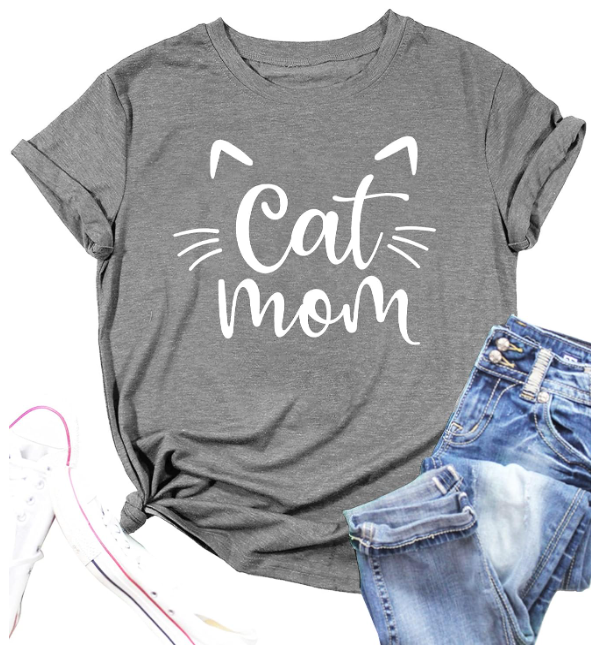 LAZYCHILD Cat Mom Shirts for Women Cat Mama T-Shirts Pet Lover Gifts Shirts Funny Cat Graphic Tees Shirts