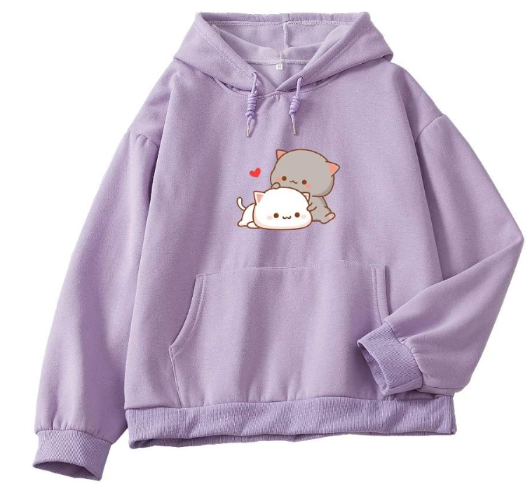 Women Kawaii Cartoon Cute Cat Graphic Casual Cotton Pullover Hoodies Sweatshirt