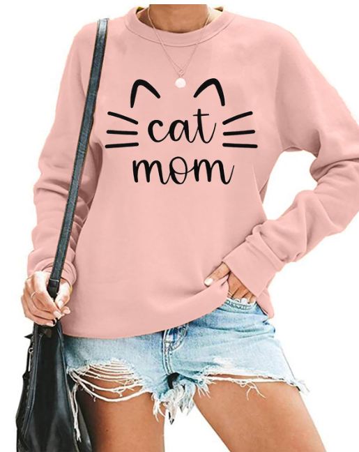 Cat Mom Sweatshirt Women Cat Mama Shirt Cute Cat Long Sleeve Letter Print Tshirt Tops