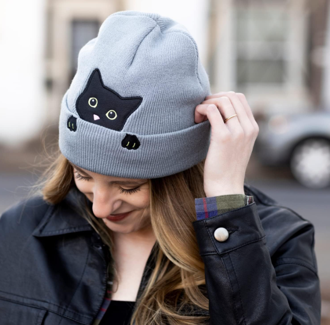 Cat Beanie Winter Hats for Women - Cute Cat Ear Beanie Womens Beanie - Cat Hat, Cat Gifts for Cat Lovers, Teen Girl Gifts, Cat Mom Gifts, Gifts for Mom Grey