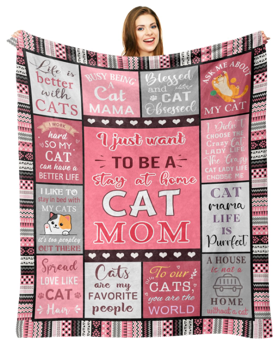 Ryubein Cat Mom Blanket 50” X 60”, Cat Mom Gifts, Cat Mom Gifts for Women, Cat Lover Gifts for Women, Cat Gifts for Cat Lovers, Gifts for Cat Lovers for Women, Cat Lady Gifts, Cat Mom