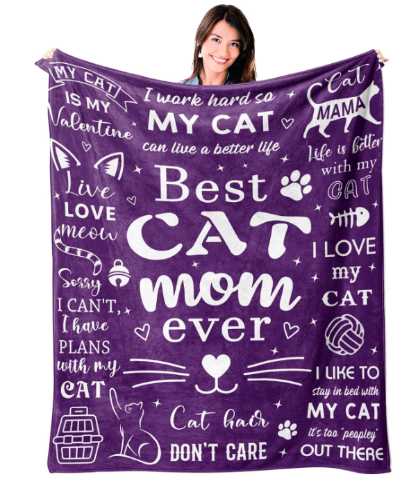 Mosslink Cat Mom Blanket 60"x50", Cat Lover Gifts for Women, Cat Gifts for Cat Lovers, Cat Mom Gifts for Women Birthday, Best Cat Mom Ever Blankets, Christmas Mothers Day Cat Gifts for Cat Mom