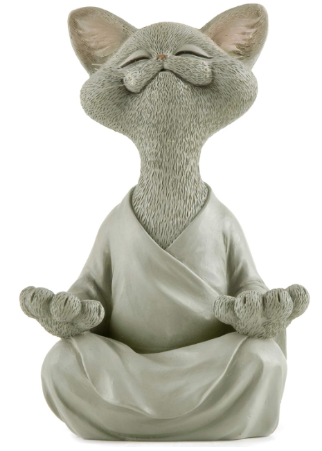 JFSM INC. Whimsical Grey Cat Buddha Figurine Meditation Yoga Decor - Happy Cat Collection - Cat Lover Gifts, Yoga Gifts, Meditation Gifts, Zen Namaste Decor Gifts