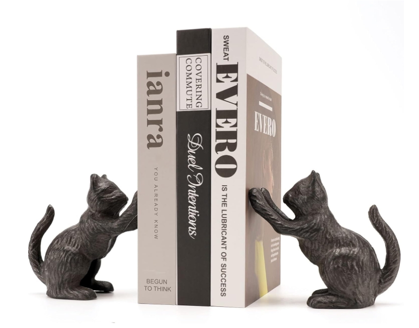 Ambipolar Cat Decorative Bookends, Unique Book Ends to Hold Books Heavy Duty for Office Desk, Vintage Antique Black Home Decor, Shelf Decoration, Modern Living Room Decor