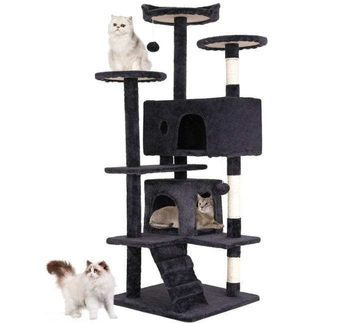 BestPet 54in Cat Tree Tower for Indoor Cats,Multi-Level Furniture Activity Center with Scratching Posts Stand House Condo Funny Toys Kittens Pet Play House,Dark Gray