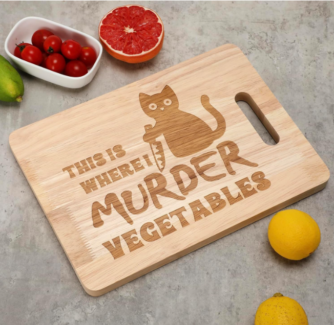 Funny Black Cat Cutting Board This Is Where I Murder Vegetable Wooden Food Serving Tray Dethawing Engraved Cooking Kitchen Wedding Gift Kitten Lovers Dietitian Women Valentines Home Decor