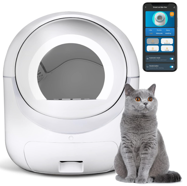 Self Cleaning Cat Litter Box, Automatic Cat Litter Box with APP Control Odor Removal Safety Protection for Multiple Cats