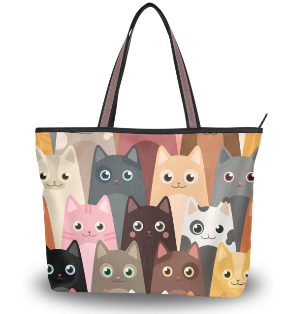 Tote Bag for Women with Zipper and Pockets,Polyester Tote Bag Pattern Tote Purse Women Handbag