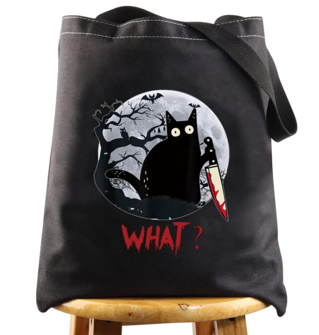 LEVLO Murderous Cat With Knife Cosmetic Make Up Bag Sneaky Cat Inspired Gifts Cat What Makeup Zipper Pouch Bag (Cat What Black Tote)