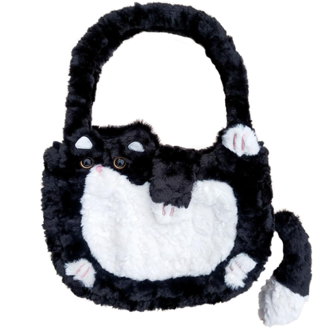 HUIJUFU Cat Shaped Purse For Women Crossbody Shoulder Bag Handbag Cat Purses And Handbags For Women (Black & White)