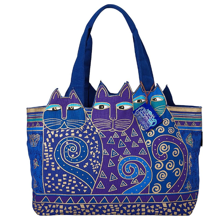 Large Indigo Blue Cats Cutout Shoulder Tote