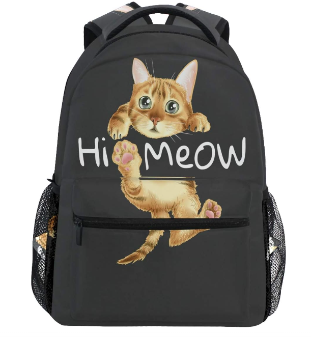 Vdsrup Hi Meow Cat Backpack for Girls Kids Boys Cute Kitten Kitty School Book Bag Waterproof Animals Student Laptop Backpacks College Carrying Bags Casual Durable Lightweight