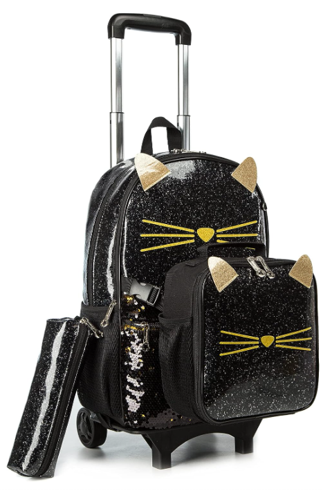 Meetbelify Girls Rolling Backpack Sequin Rolling Backpacks with Wheels for Girls for Elementary School Bag