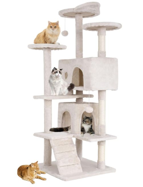 BestPet 54in Multi-Level Cat Tree Tower Furniture Activity Center with Scratching Posts, Toys and Condo for Indoor Kittens, Beige