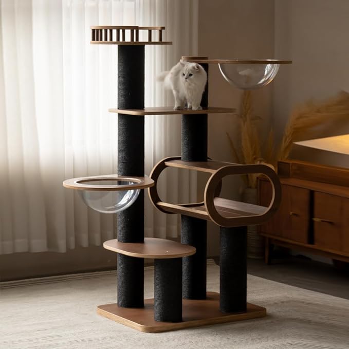 Modern Cat Tree Tower with 5-Tier Design, Luxurious Cat Condo, and Cat Scratching Posts - Perfect for Multiple Cats to Play and Rest