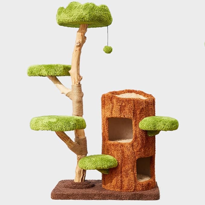 Luxury Solid Wood Modern Cat Tree Tower Condo, 57.1" Cat House Cat Bed