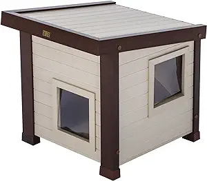 New Age Pet® ECOFLEX® Albany Outdoor Feral Cat House for Multiple Cats with Quick & Easy Assembly, 2 Vinyl Door Flaps Included, Moisture and Odor Resistant