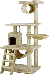 Go Pet Club Classic Cat Tree, Faux Fur Finish, Sisal Rope Scratcher, 62"H, Beige