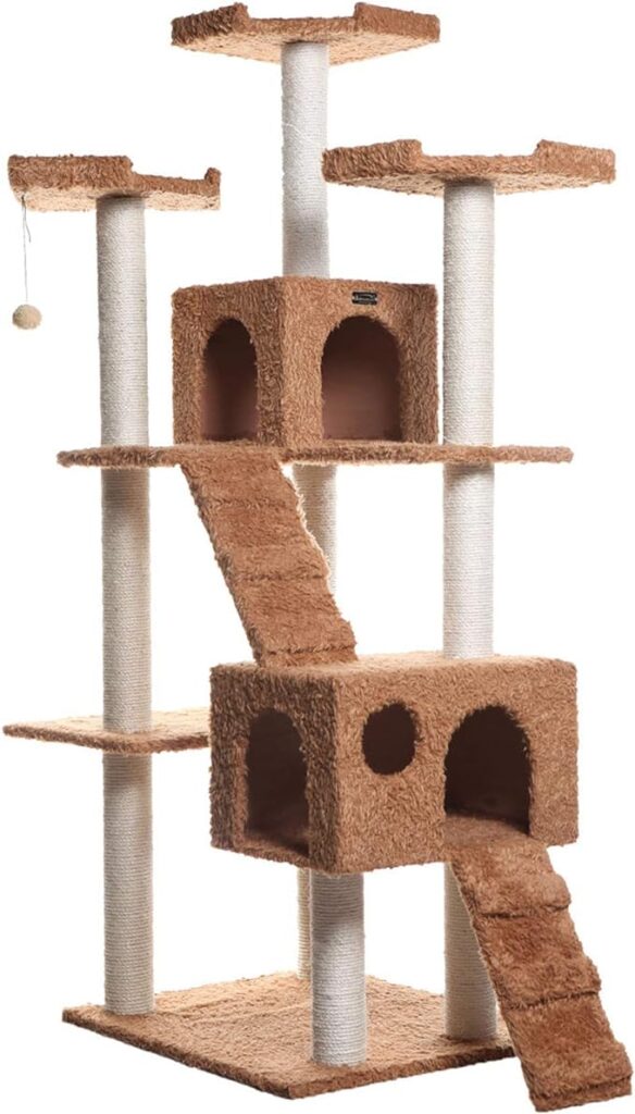 Armarkat Large 74" Cat Tree, Real Wood Cat House for Family with Couple Cats, Brown