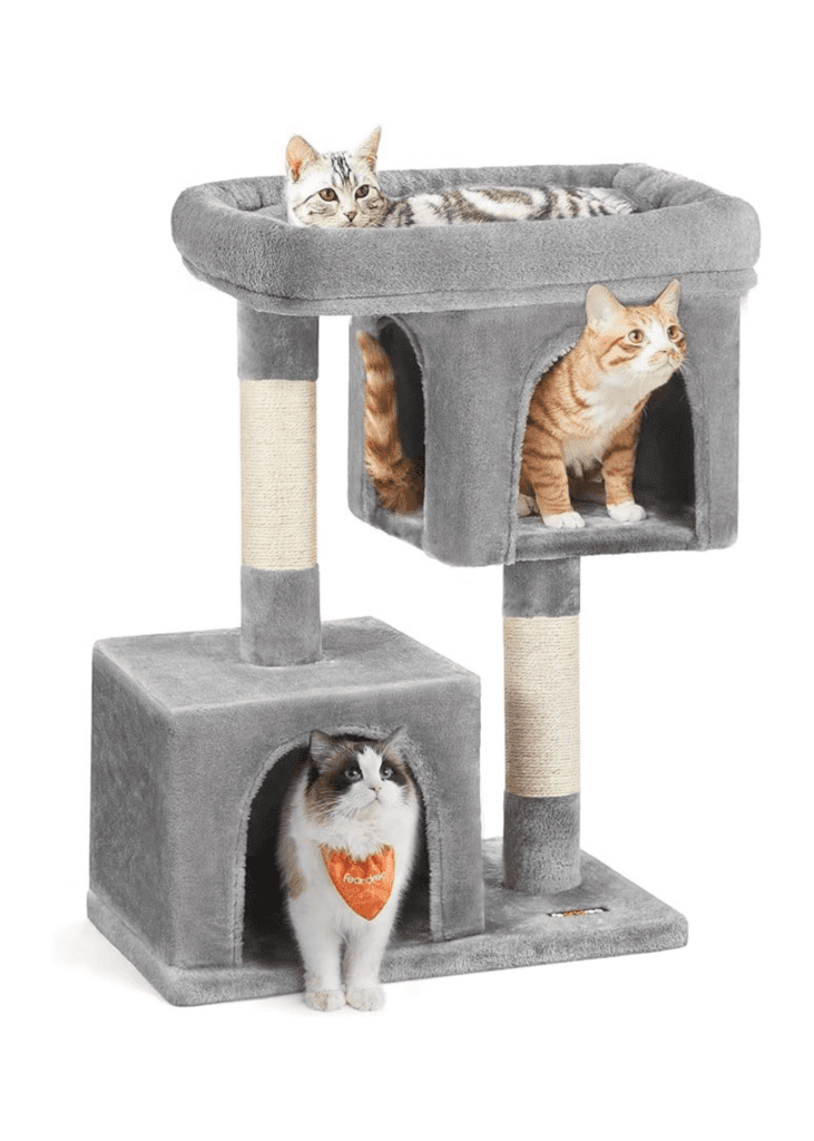 Feandrea Cat Tree, 33.1-Inch Cat Tower, L, Cat Condo for Large Cats up to 16 lb, Large Cat Perch, 2 Cat Caves, Scratching Post, Light Gray UPCT61W