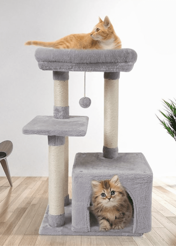 FISH&NAP Cute Cat Tree Kitten Cat Tower for Indoor Cat Condo Sisal Scratching Posts with Jump Platform Cat Furniture Activity Center Play House Grey