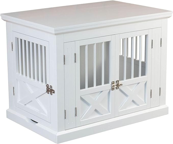 For Indoor use, use in your living area as a side table with door, as indoor dog cage or dog kennel
Stylish Pet Crate - fitted with a wide table top perfect for magazines, potted plants, lamps and vases
Includes three doors; two front doors, one side door - the dog cage is designed to keep your pet safe and comfortable
Double hinged front doors - dog kennel crafted from solid MDF wood with sturdy hinges
Removable tray for easy cleaning