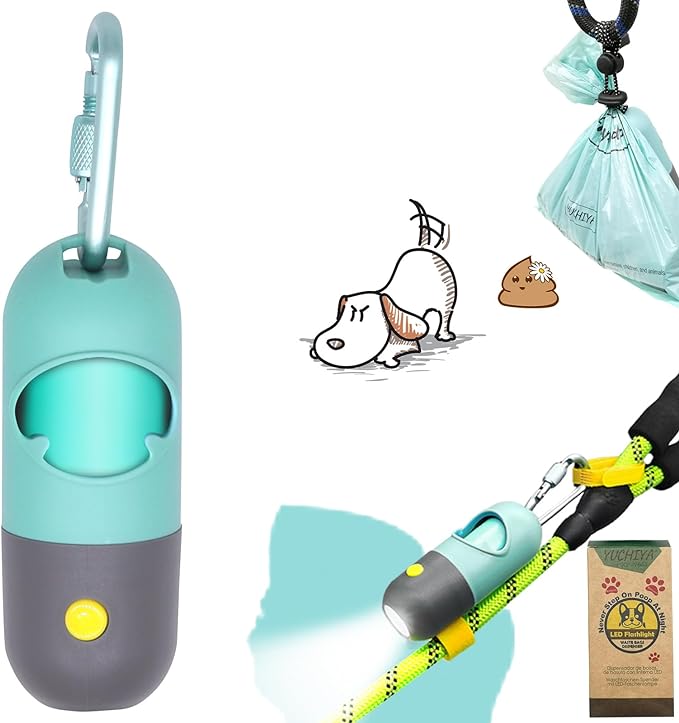 Dog Poop Bag Dispenser with Flashlight|Dog Poop Bag Holder with Leash Clip