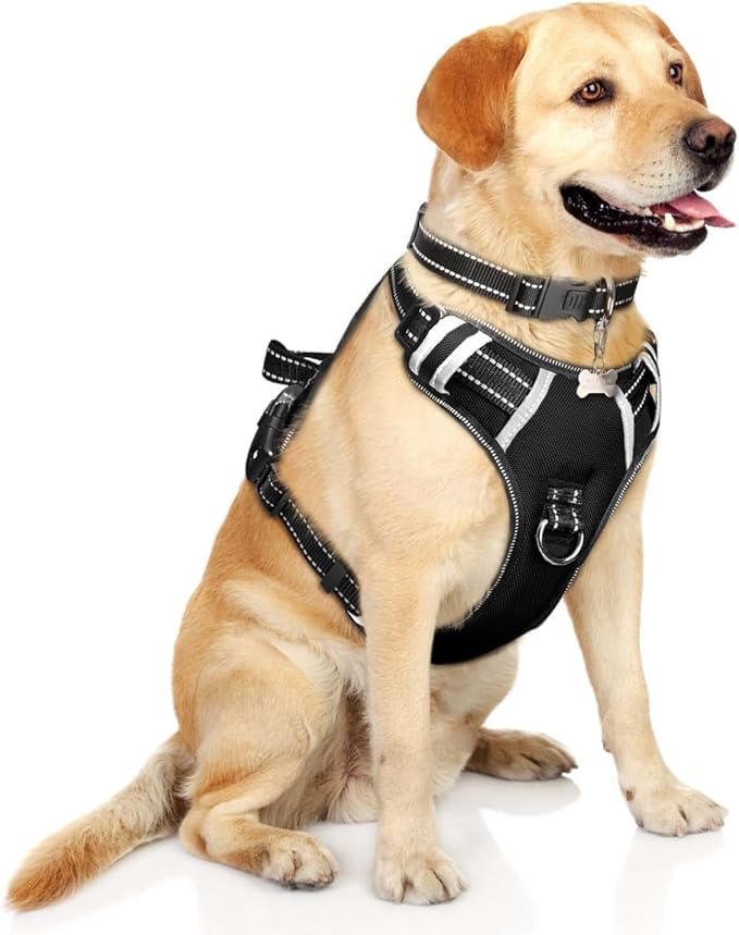 WINSEE Dog Harness No Pull, Pet Harnesses with Dog Collar, Adjustable Reflective Oxford Outdoor Vest