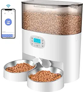 HoneyGuaridan 6L Automatic Cat Feeder for 2 Cats, 2.4G WiFi Enabled Smart Feed Automatic Pet Feeder for Cats & Dogs, Timed Pet Food Dispenser with Stainless Steel Bowl APP Control, 10s Voice Recorder