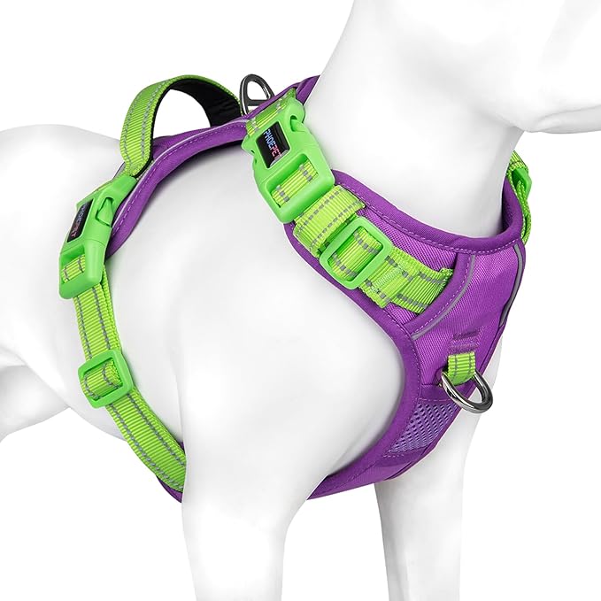 PHOEPET No Pull Dog Harness, Unique Colors Reflective Adjustable Dog Vest, with Soft Training Handle Metal Clips