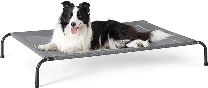 Bedsure Elevated Raised Cooling Cots Bed for Large Dogs, Portable Indoor & Outdoor Pet Hammock with Skid-Resistant Feet, Frame with Breathable Mesh, Grey, 49 inches