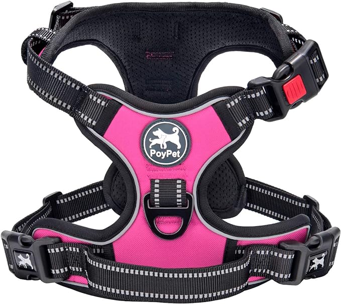 PoyPet No Pull Dog Harness, No Choke Front Clip Dog Reflective Harness, Adjustable Soft Padded Pet Vest with Easy Control Handle for Small to Large Dogs