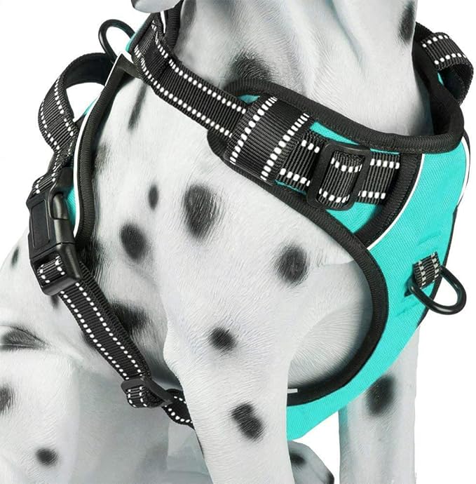 PoyPet No Pull Dog Harness, Reflective Comfortable Vest Harness with Front & Back 2 Leash Attachments and Easy Control Handle Adjustable Soft Padded Pet Vest for Small Medium Large Dogs