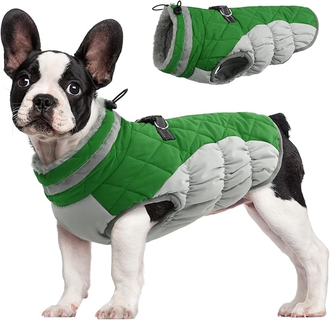 FUAMEY Dog Coat,Warm Dog Jacket Winter Coat Paded Dog Fleece Vest Reflective Dog Cold Weather Coats with Built in Harness