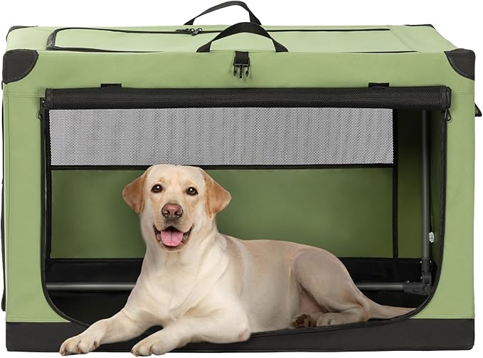 As pet owners, we know that traveling with our furry friends can be a challenge, especially when it comes to finding the right crate to suit their size and needs. For smaller pets, our 26-inch crate is perfect and can fit any size cat or small dog, such as Maine and Dachshunds. Our 30-inch crate is ideal for medium-sized dogs like Poodles, while our 36-inch crate is perfect for medium to large-sized dogs like Labradors. Our 39.5-inch crate is suitable for larger breeds such as German Shepherds.
Due to slight production variances in the cloth cover, you can adjust tightness of the cover using the spiral head, which is our patented design, whether you're using the dog crates for medium dogs after multiple washes. This helps avoid any incompatibility issue. Additionally, our dog crates for medium dogs is versatile for various settings, such as the beach, or uneven ground like grassy areas. You can adjust the cloth cover to ensure your pet is comfortable and snug while inside the crate.
Our dog crates for medium dogs are made from 600D Oxford cloth and sturdy internal stainless steel pipes, which are constructed as a solid piece without any foldable parts in the middle. This design allows dogs to stand, lie down, and even lean against the steel pipes inside the crate. At each seam, we use triple stitching to reinforce the strength of the cloth cover, especially around the zipper. The three-sided mesh doors design ensure proper ventilation and visibility.
We've also designed our dog crates for medium dogs with your pet's safety and convenience in mind. With front and one-side doors equipped with lockable zippers that can be rolled up and fixed with fabric-magic tapes, your furry friend can safely enter and exit the crate. Plus, the huge mesh window on the other side ensures proper ventilation and prevents overheating. if you need to carry pet snacks, water cups, or trash bags, the huge pocket on the back of the soft dog crate has got you covered
We provide comprehensive after-sales service and sales network. If you have any issues with the cloth cover or stainless steel pipe, we can assist with replacement. Additionally, if you have any confusion about how to use our product, we have instructional videos available for you to watch. To avoid any delays during your travels and minimize waiting time, please select the appropriate product size for your pet before making a purchase.