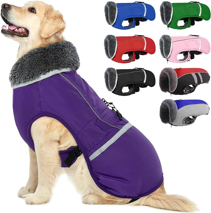 QBLEEV Warm Dog Coat Reflective Dog Jacket, Waterproof Dog Winter Coat Turtleneck Dog Clothes for Cold Weather