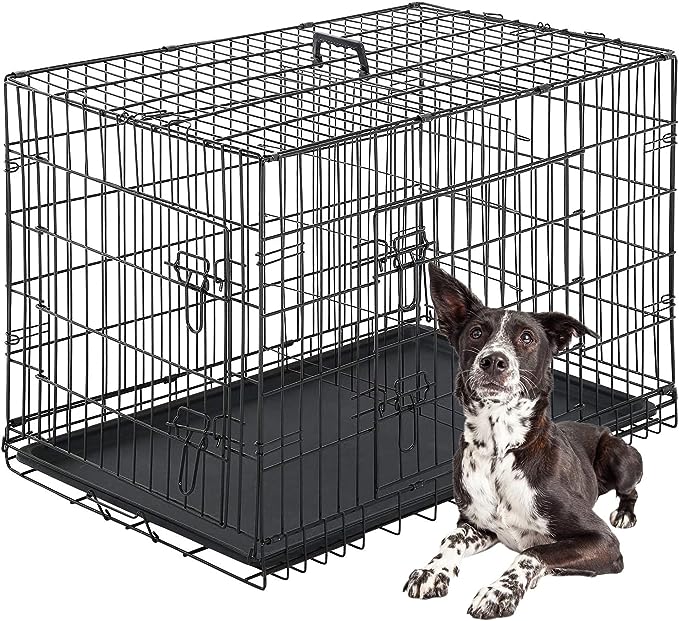 🐕【Dog Crate Made of Durable Materials】: the dog crate Made of high Tensile-Strength wire gauge.The dog cage ideal for training and transporting well-behaved pets. Pet crate epoxy coating finish extends the life of the crate and provides resistance against rust, corrosion, and fading, even in the most extreme climates. Dog crate dog cage pet crate.
🐕【Designed to Safe and Comfortable】: The pet cage have two large doors, one on the front and one on the side, are easy to open, close.Heavy duty securely lock with dual latches, providing a safe and secure environment for your pet.The dog cage designed to keep animals safe and comfortable. Pet kennel wire dog crate animal cage.
🐕【Easy Assembly】: This dog cage does not require any tool assembly, dog cage can be deployed directly. It only takes a few minutes. The pet cage divider can separate two pets in two spaces.Dog crate pet cage dog cage with divider.
🐕【Easy to Clean】: the dog cage includes a durable leak-proof ABS Composite tray that will not stain, warp, corrode or retain pet odors. The pet cage bottom pan features an integrated Lip around the perimeter, to contain any mess from spilling outside the dog kennel. Dog cage with tray pet crate metal dog cage.
🐕【Folds Easy to Storage and Portable】: this pet cage with handle is ideal for travel.Fold-and-carry construction dog crate with collapsible design that folds into a package less than 3" Thick. Features a removable carrying handle that can be mounted on any side of the crate as needed. You can easily carry or storage This dog cage.Dog crate with handle metal dog cage dog kennel.