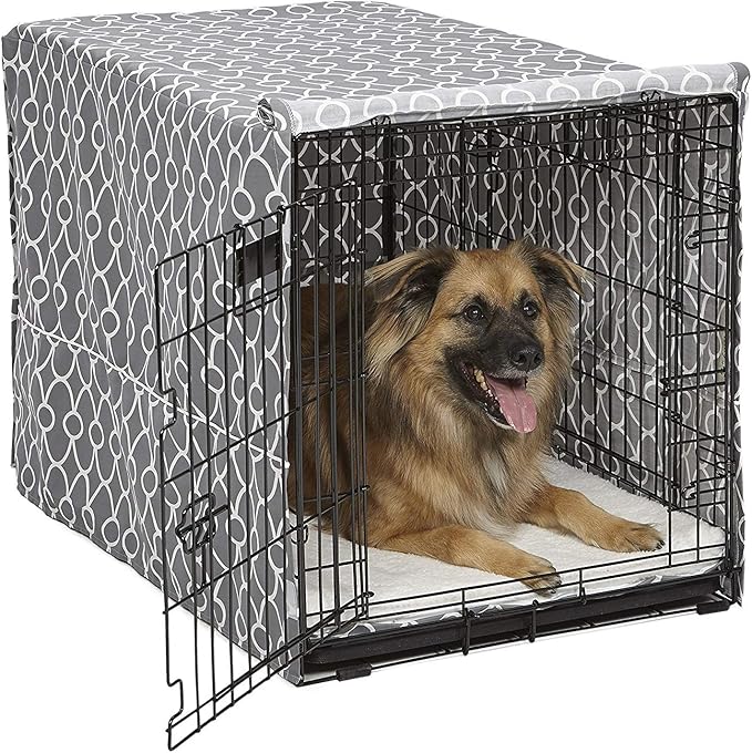 Crate Cover only; Crate is sold separately; Dog crate cover provides the privacy, security & comfort that dog's instinctually need & desire as recommended by Veterinarians, Breeders & Trainers
Durable poly/cotton blended fabric crate cover is Teflon protected. Metal dog crate cover measures 36 L x 23 W x25 H inches & is specifically designed to fit iCrate (1536U, 1536DDU) but will fit most standard 36 inches long dog crates as well
Dog kennel cover allows easy access to front, rear & side doors on 1, 2, or 3 door crates (no top door access)
Hook & loop tabs hold dog kennel cover neatly in place converting the dog crate into a cozy "den" like atmosphere, can help reduce anxious behavior problems such as barking & chewing
The dog crate cover includes 5 flaps which are the front, sides, back & top panel.