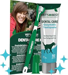 SOOTHING AND EFFECTIVE: Keep your dog's teeth and gums healthy with our dog toothbrush and toothpaste kit; our toothpaste is made with aloe, neem oil, grapefruit seed extract, baking soda, and enzymes, which work together to keep you dog's mouth fresh
CLEANS AND FRESHENS: Our dog toothpaste gently cleans away plaque and tartar, leaving your dog's teeth and breath fresh and clean; rid your dog of bad breath and gift them a healthier mouth with our dog tooth brushing kit
TRIPLE HEAD TOOTHBRUSH: Our dog toothbrush features a triple-sided head that cleans all sides of your dog's teeth at once, making tooth brushing faster and more efficient; no more struggling to clean those hard to reach back teeth
NATURAL FLAVORS: Our toothpaste for dogs has natural flavors that your furry friend will love, making dog tooth brushing a more enjoyable experience even for the pickiest of pups, so you can keep their dog breath fresh without any fuss
HEALTHY REGIMEN: Regular dog teeth cleaning is an important part of your pet's overall health regimen; use our dog toothbrush and toothpaste in between annual vet appointments to keep your dog's mouth healthy and free of plaque and tartar buildup