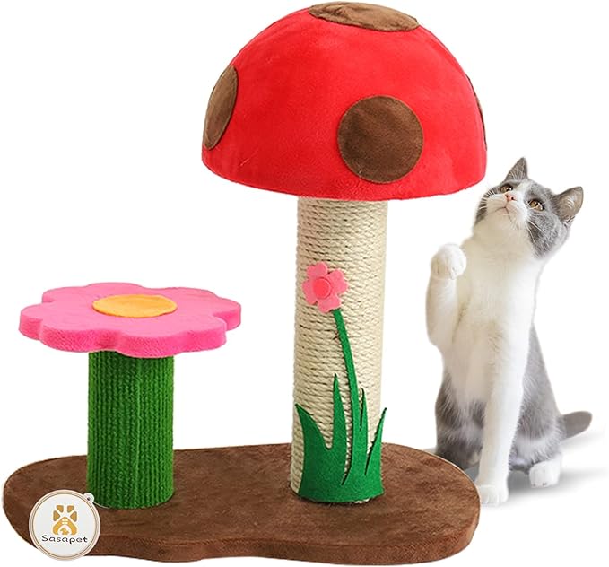 Cat Scratching Post, Mushroom Claw Scratcher Small Cat Tree House Traning Interactive Toys for Indoor Kittens, Cats