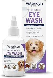 SOOTHE PET'S IRRITATED EYES: Vetericyn Plus Eye Wash works to effectively flush the pet's eye and provide relief from symptoms of pink eye and other eye irritations
DAILY PET EYE CLEANING: Safe to use daily to reduce allergy symptoms and redness, and can even help clean and remove tear stains
DAILY PET EYE CLEANING: Safe to use daily to reduce allergy symptoms and redness, and can even help clean and remove tear stains
MADE IN USA: From a company you can trust, Vetericyn is a leader in at-home animal health products manufactured to help pet owners take the best care of their animals